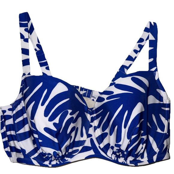 NWT Women's Underwire Bikini Top Kona Sol Blue And White Plus Size 24 - Picture 1 of 4
